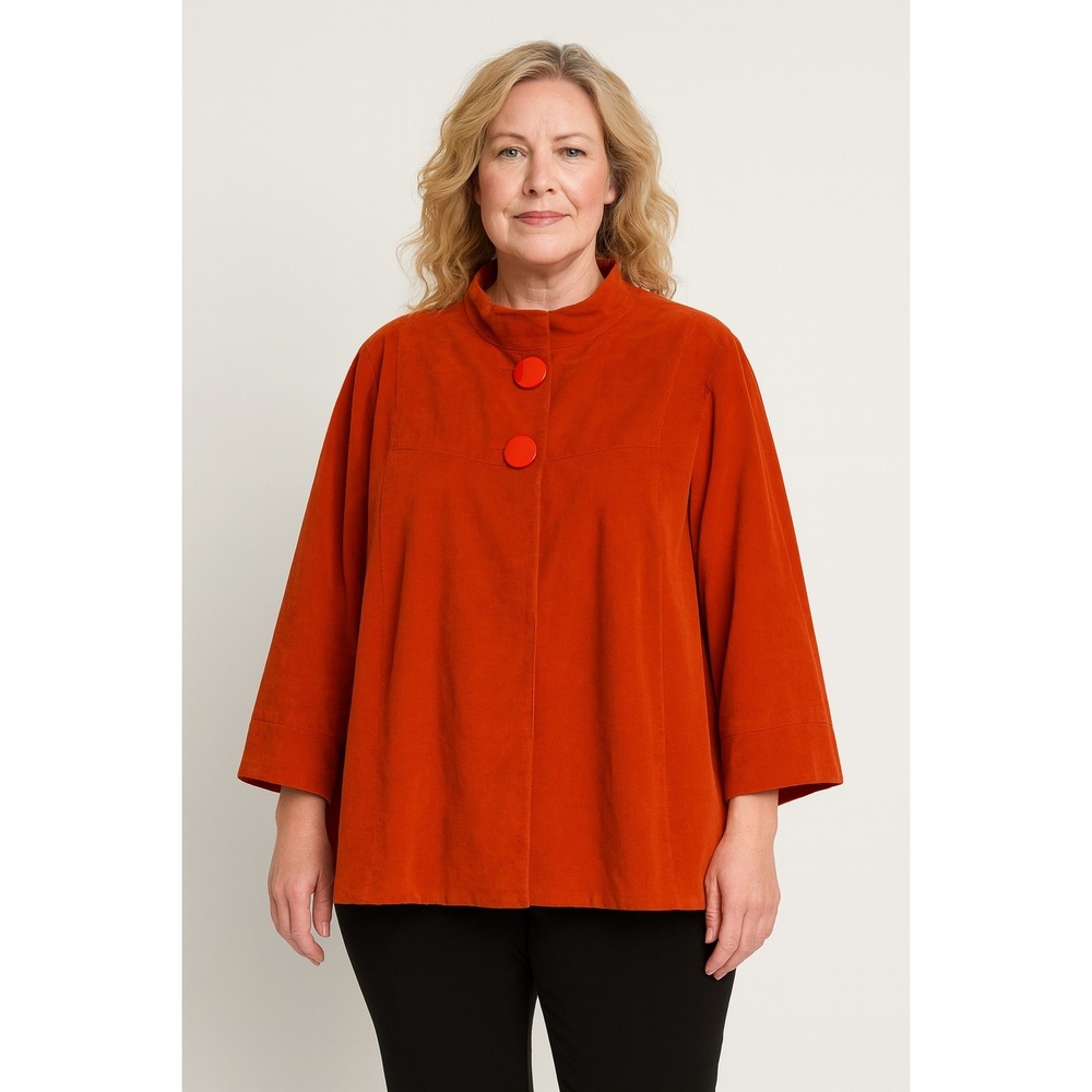 SANDRO Velvet Corduroy Jacket Womens 3X‎ Orange Snap Closure Cotton Thanksgiving